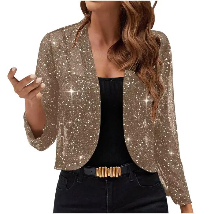 Femmes élégant Cardigan vestes courtes décontracté brillant décoration vous apporter un tempérament raffiné dame fête doux confort Costume