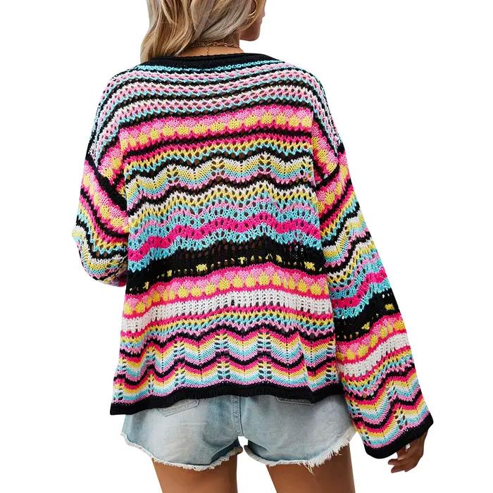 Puloru-Pull rayé vintage des années 90 pour femme