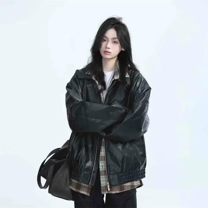 Nouvelle veste en cuir PU marron style locomotive pour femme