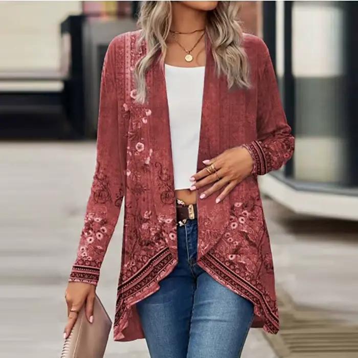 Nouveau Cardigan pour femmes manteaux mode décontracté col rabattu Vintage imprimé vestes