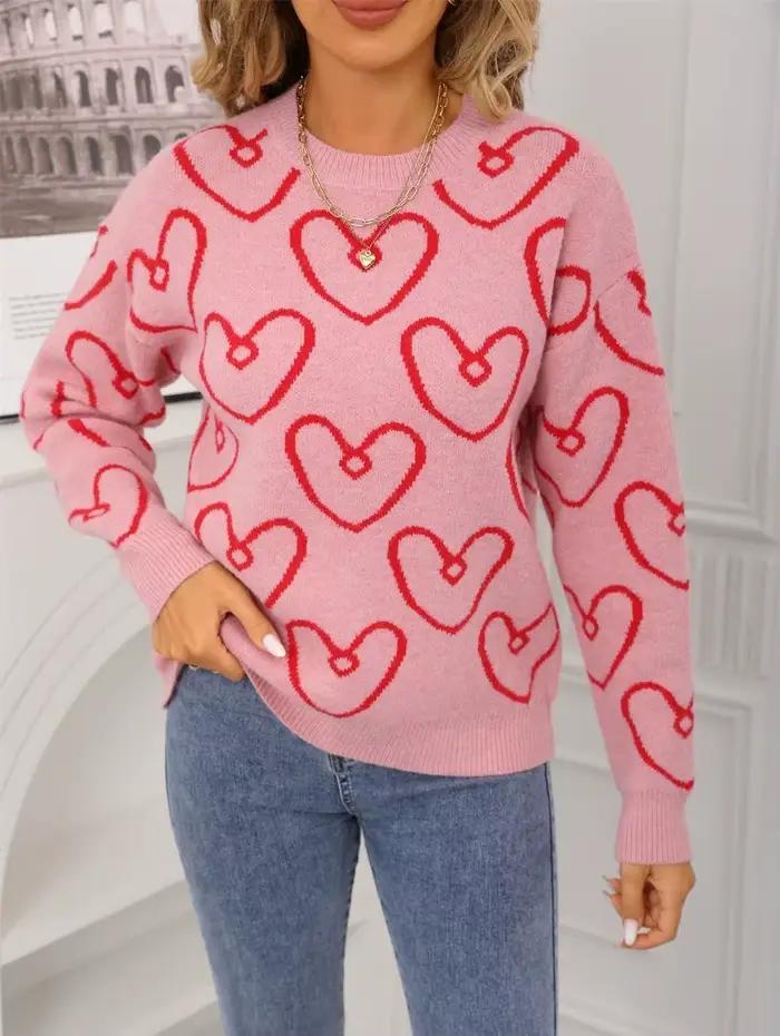 Pull contrasté à col rond et couleur cœur, nouveau Style automne/hiver 2025