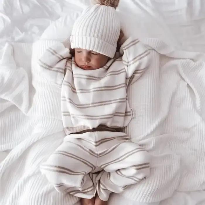 Nouveau-né bébé chandails garçon vêtements gris rayure bébé fille tenue ensemble tricot pull Ropa De Bebe Niña