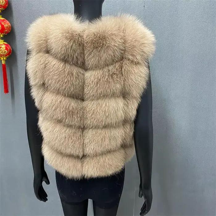 Gilet en fourrure de renard naturelle pour femmes automne hiver manteau gilet chaud sans manches fourrure vraie pour occasions spéciales