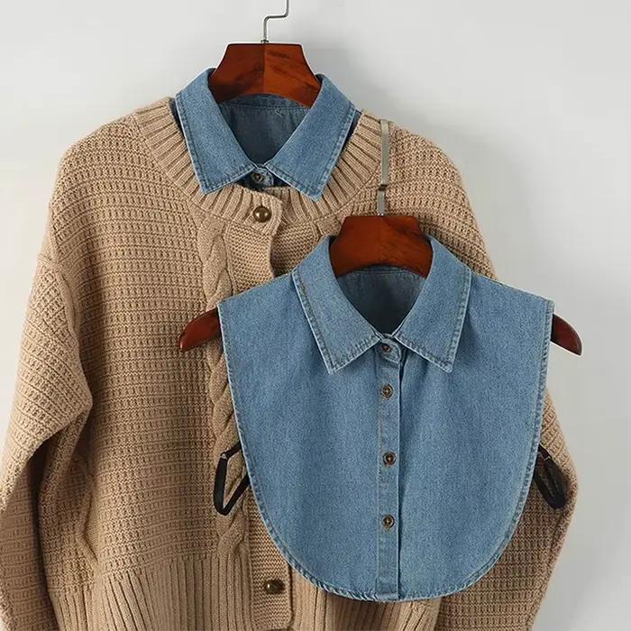 Faux col de chemise pour femme en jean, détachable, professionnel, polyvalent, décoratif, style demi-chemise