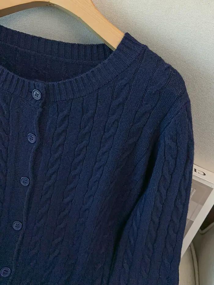 Cardigan en tricot torsadé rétro français à boutons
