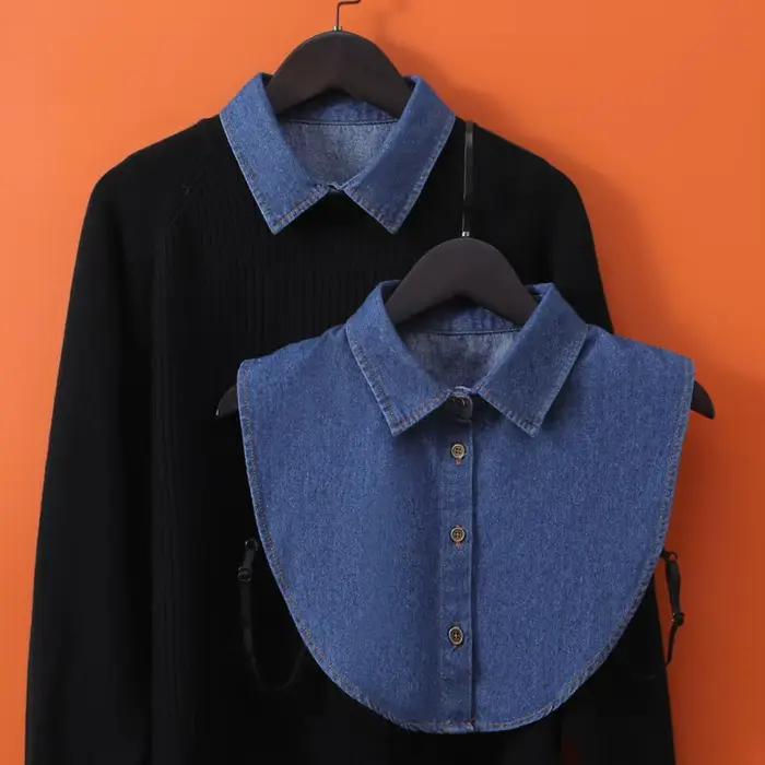 Faux col de chemise pour femme en jean, détachable, professionnel, polyvalent, décoratif, style demi-chemise