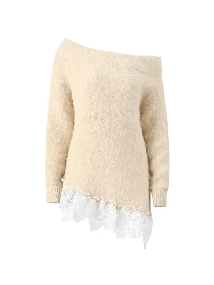 Pull en tricot patchwork en dentelle pour femmes