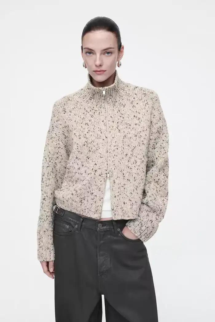 XIMIAN APPAREL 2026 YAZHIMEI Nouvelle Collection Hiver – Cardigan Décontracté pour Femme en Tissu Mélangé avec Fermeture Éclair
