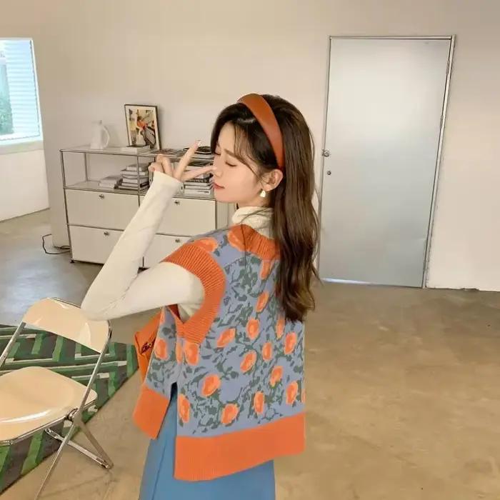 Kawaii solide mignon gilet imprimé mode vêtements 2025 tricot gilets pour femmes Crochet