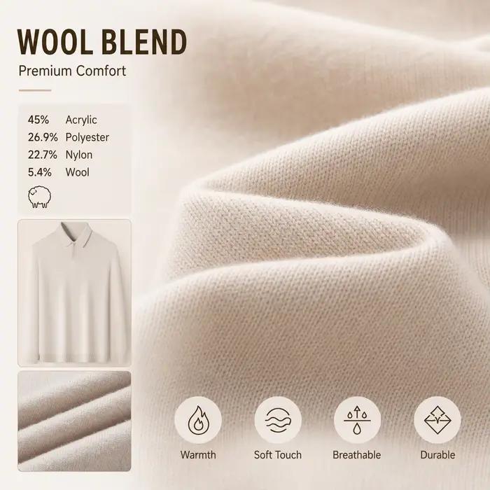 Pull en laine mélangée pour homme, tricot épais et chaud, anti-boulochage, toucher doux, manches longues, automne-hiver