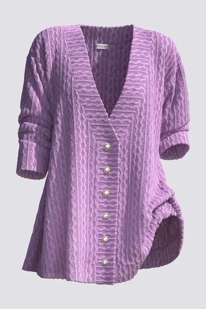 Flycurvy-Cardigan décontracté violet pour femme