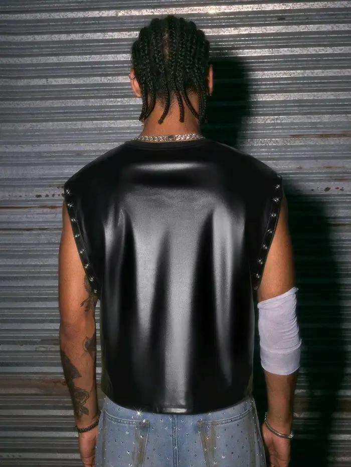 Gilet en cuir pour homme, t-shirts en cuir PU tendance, débardeurs de motard, streetwear, qualité supérieure