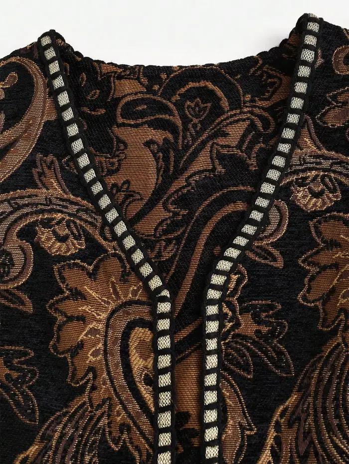 Gilet en tissu vintage à motif cachemire avec bordure dorée