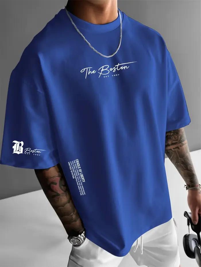 T-shirt décontracté pour homme à col rond, confortable et respirant, avec motifs lettrés, adapté aux activités de plein air