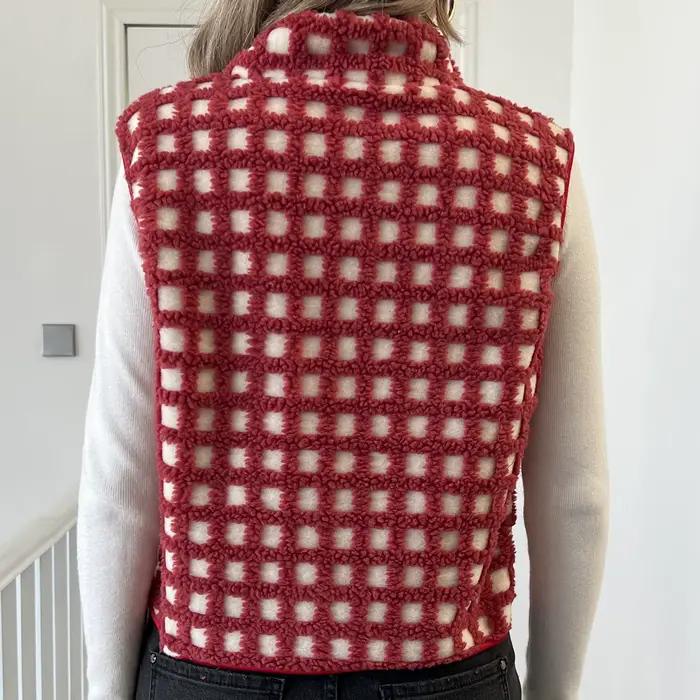 Hirigin Gilet polaire pour femme à carreaux sans manches avec fermeture éclair et cardigan chaud avec poche poitrine