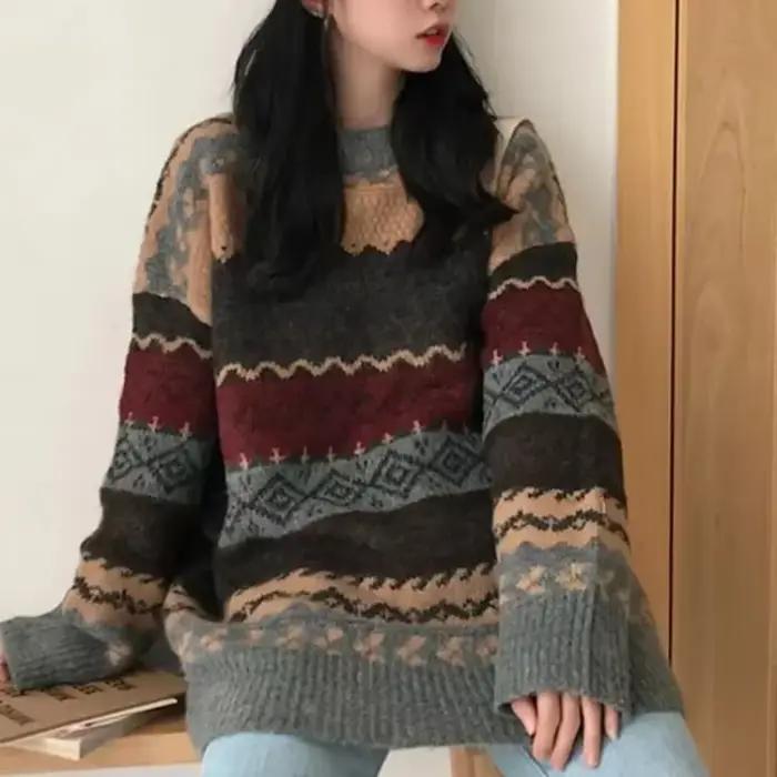 2025 nouveau pull ample Jacquard coréen pour femmes