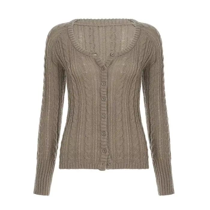Cardigan américain à boutonnage rétro avec tempérament élégant et haut tricoté pour femme