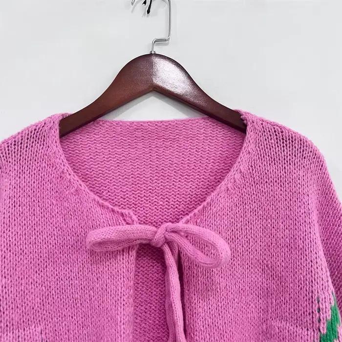 Veste Cardigan tricotée en Jacquard cerise pour femmes