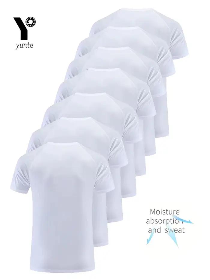 T-shirt col rond 7 pièces blanc ultra-léger pour hommes, séchage rapide, respirant, absorbant la sueur, adapté au fitness, à la salle de sport et Ru