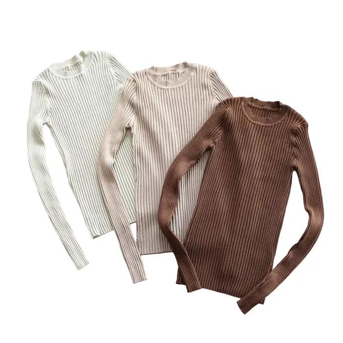 Pull basique à col rond pour femme, pull avec trou pour le pouce, pull en Y