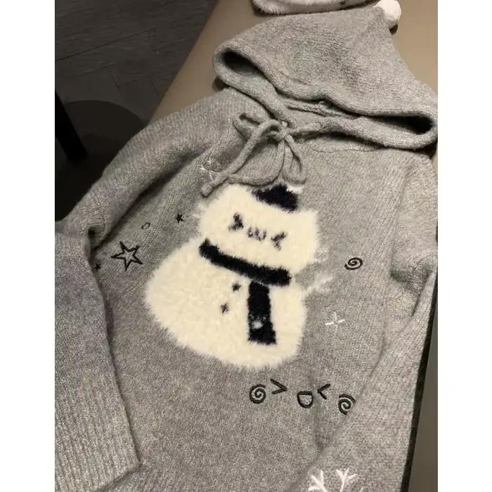Kawaii gris femmes chandails Style Preppy doux japonais pulls à capuche Cutecore Harajuku surdimensionné