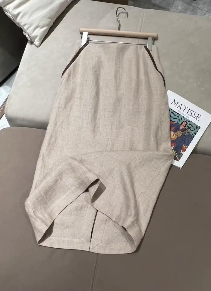 Gilet ajusté en lin sans manches et jupe à taille élastique pour femmes, élégant ensemble deux pièces pour occasions printanières et estivales