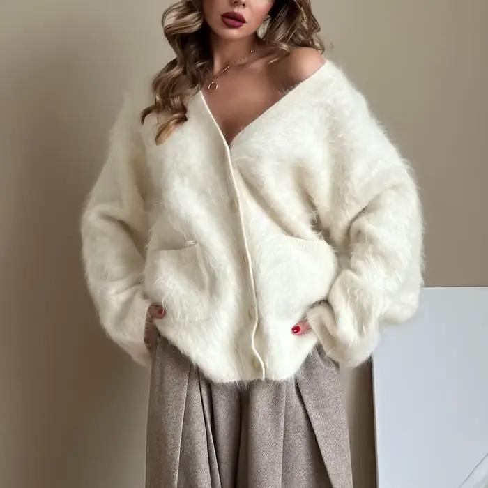 Cardigan à col 2025V, pull tricoté hippocampe multi-boutons pour femme