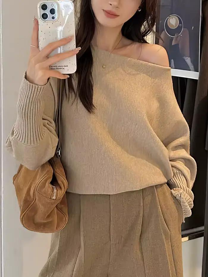 Batwing – Pull tricoté à manches longues pour femme