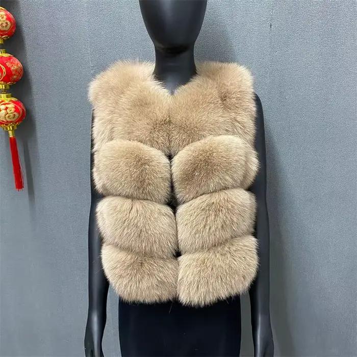 Gilet en fourrure de renard naturelle pour femmes automne hiver manteau gilet chaud sans manches fourrure vraie pour occasions spéciales