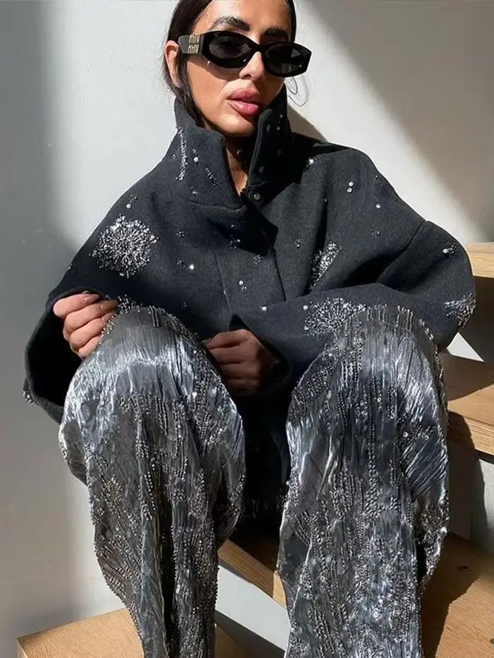 Veste à paillettes flocon de neige vintage pour femme