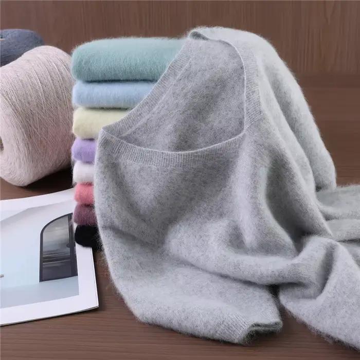 Pull à col en v en cachemire de vison pur pour femmes