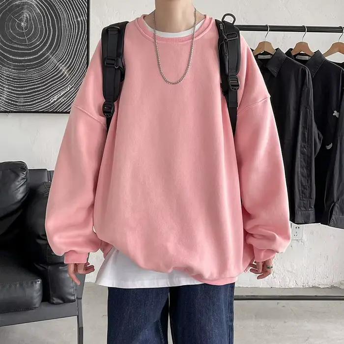 Sweat-shirt à col rond pour homme, coupe ample, couleur unie, grande taille, idéal pour le printemps et l'automne