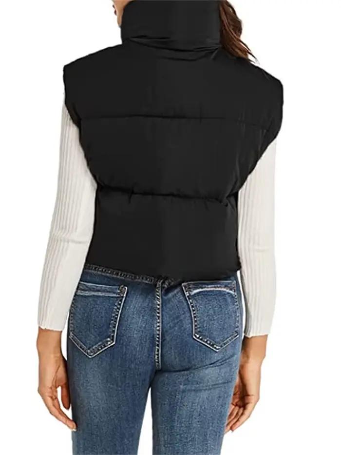 Gilet court chaud pour femme, col montant, sans manches, léger, vêtements d'extérieur à la mode, automne et hiver