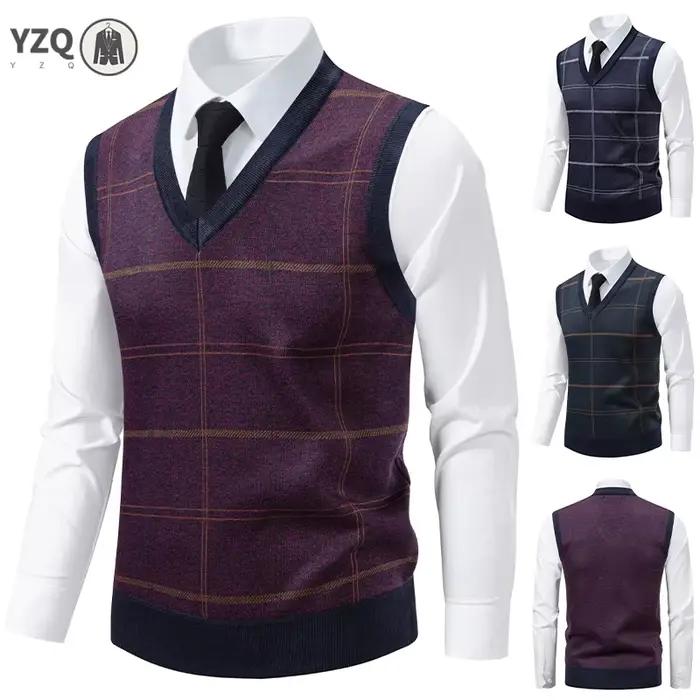 Pull tricoté à col en v pour hommes, chaud, automne hiver, grille de diamant, fleur torsadée, décontracté, mode, haut polyvalent en tricot