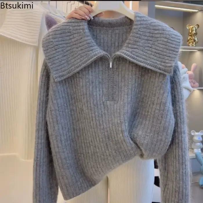 Pull tricoté à demi-fermeture éclair pour femme