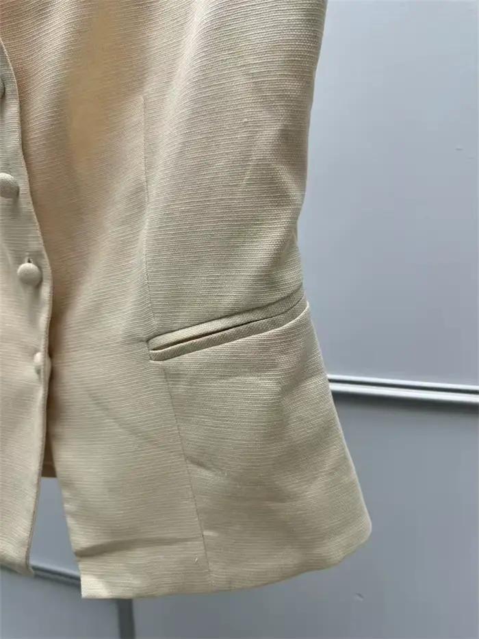 Gilet cintré en mélange de lin pour femme, col carré, sans manches, boutonné