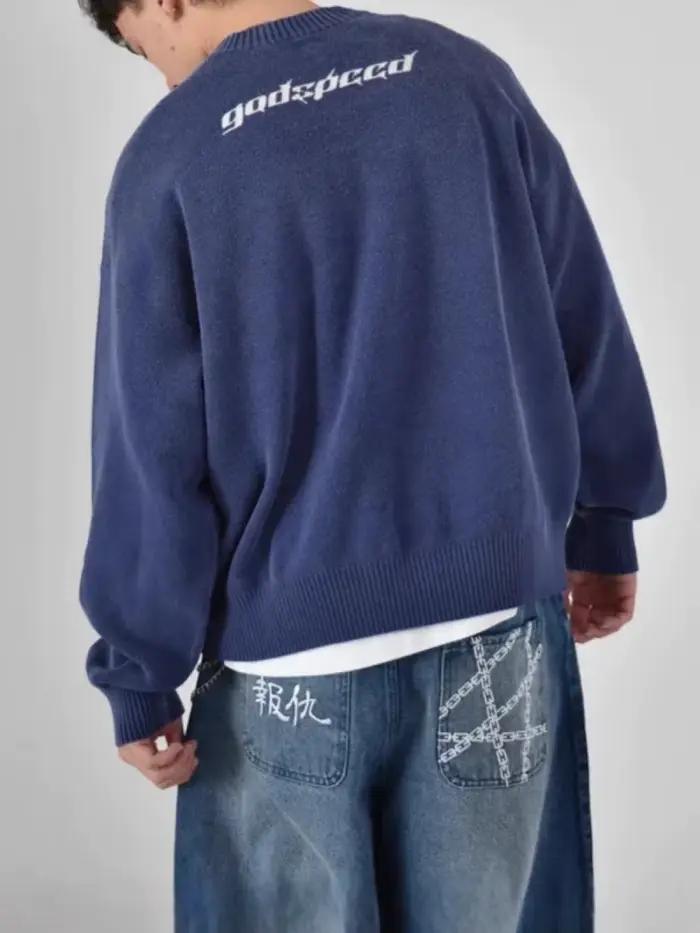 2025 européen et américain pull chaud motif anime jacquard col rond manches longues