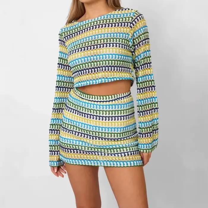 Ensemble de pull en tricot décontracté à blocs de couleur pour femmes