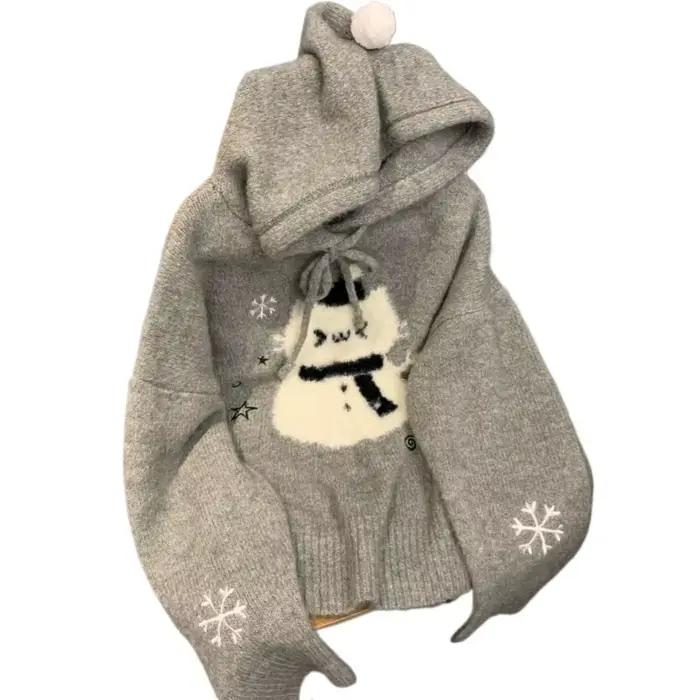 Kawaii gris femmes chandails Style Preppy doux japonais pulls à capuche Cutecore Harajuku surdimensionné