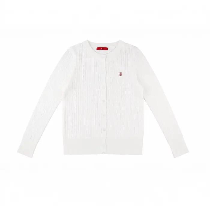 Cardigan en tricot torsadé brodé CH pour femme