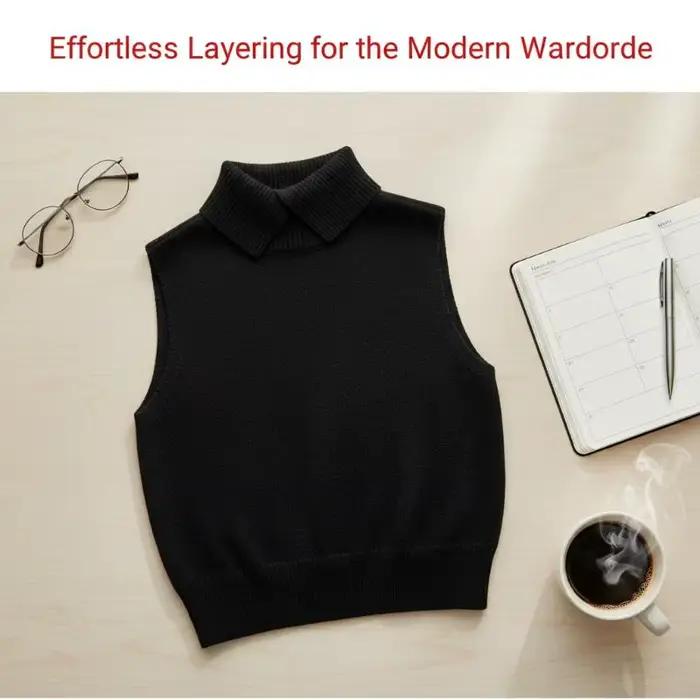 Gilet en tricot coréen uni à col tailleur sans manches