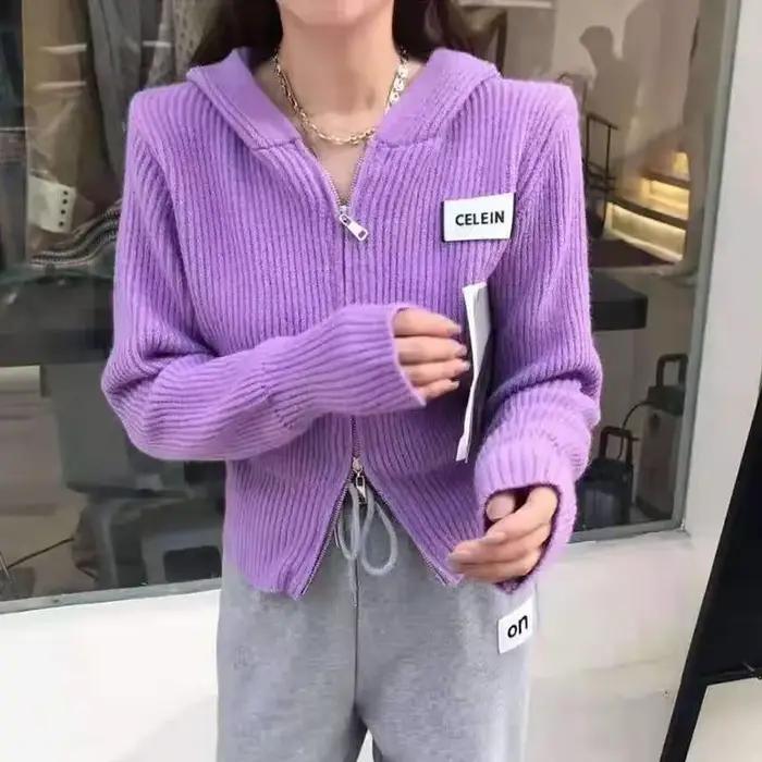 Pull à Capuche avec Fermeture Éclair pour Femme