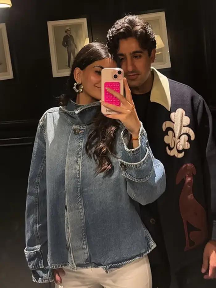 Femmes Denim tricot Patchwork veste revers épissures simple boutonnage à manches longues manteau dame poches