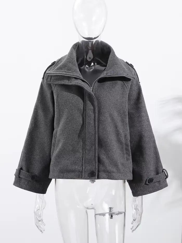 Manteau en laine ample à col montant pour femme
