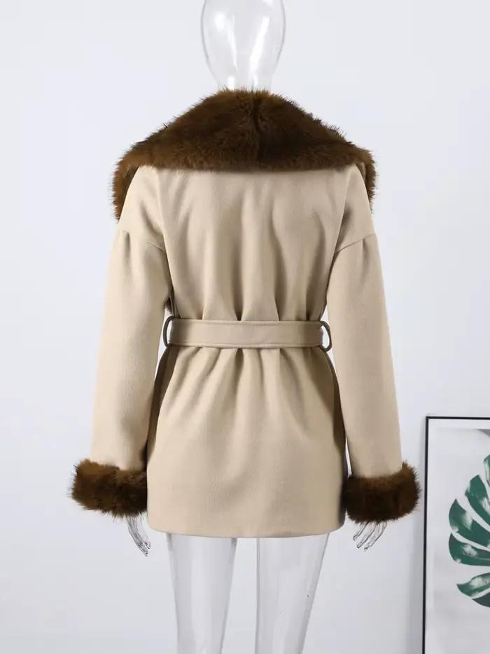 Manteau de fausse fourrure ample et chic col rabattable pour femmes automne hiver polyvalent à offrir occassions spéciales