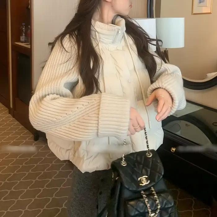 Col montant épissage 2025 hiver nouveaux vêtements pour femmes mode ample polyvalent décontracté Style de banlieue Stand-up coton