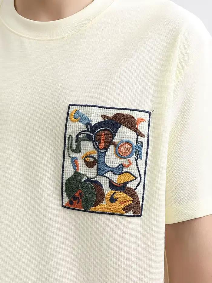 T-shirt col rond pour hommes, ample, brodé, chemises, Streetwear, vêtements esthétiques, Vintage, fête, vente en gros, bon marché