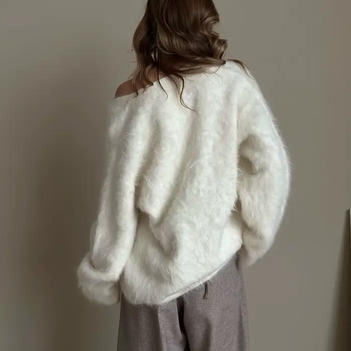 Cardigan à col 2025V, pull tricoté hippocampe multi-boutons pour femme