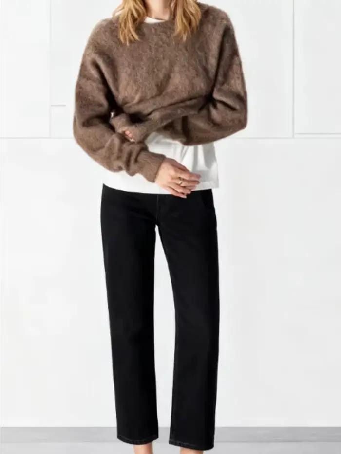 Solide col rond tricoté pull femmes élégant à manches longues épaissir pulls femme automne hiver nouveau Chic