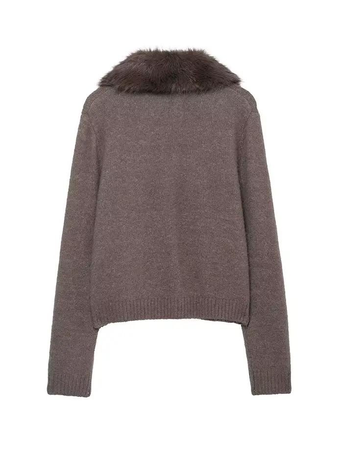 HH femmes hiver mode polyvalent fausse fourrure effet col rabattu tricoté veste femme simple boutonnage à manches longues manteau chaud